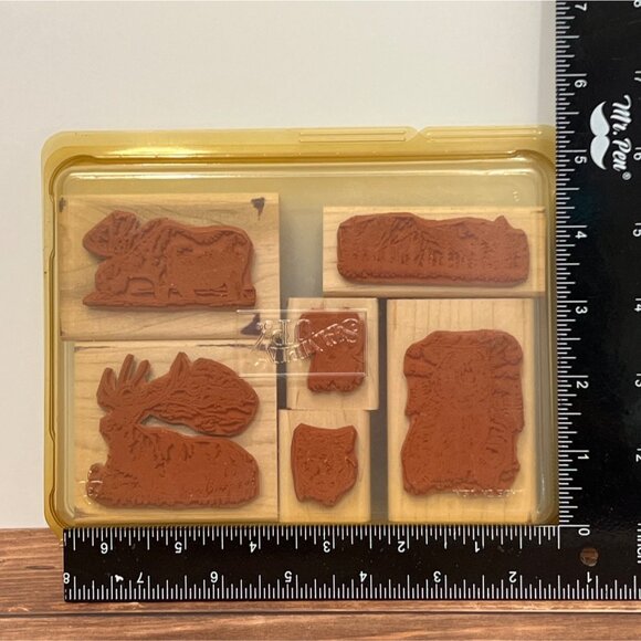 HTF STAMPIN' UP! YUKON Wood Mounted Rubber Stamp set of6 ELK BEAR MOOSE RAM RARE - Picture 3 of 5